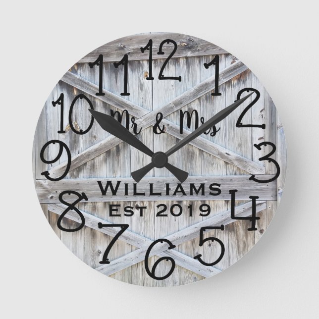 Horloge Ronde Russe Personnalisé Gris Bois Personnalisé Personna (Recto)