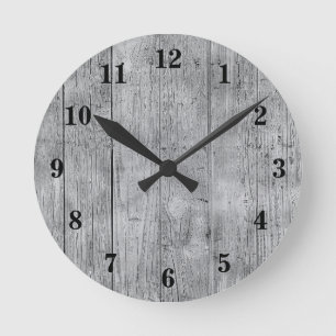 Horloge Ronde Rustic Gray Weathered Barn Wood Boards