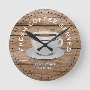 Horloge Ronde Rustic Wood Coffee Theme Farmhouse Kitchen
