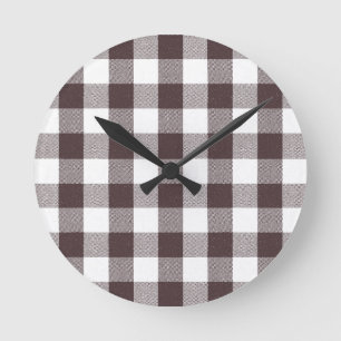 Horloge Ronde Rustique Neutre Brown Blanc En vichy Buffalo Plaid