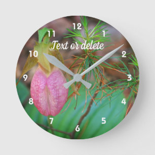 Horloge Ronde S sabot de dame rose sauvage et conifères