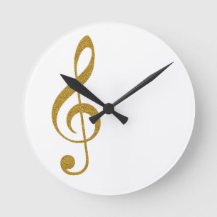 Horloge Ronde sa note musicale d'or de clef triple