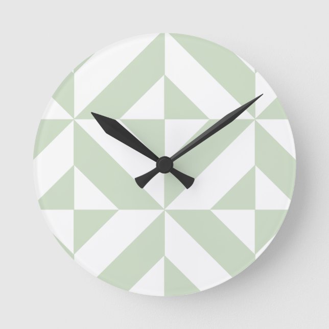 Horloge Ronde Sage Green Geometric Deco Cube Pattern (Recto)