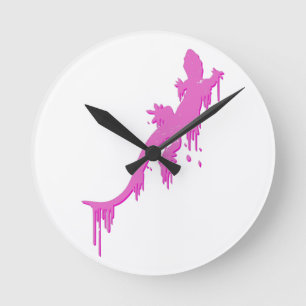 Horloge Ronde Salamandre Rose Distressée Avec Lavette De Peintur