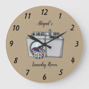 Horloge Ronde Salle De Blanchisserie Beige Personnalisée Grande