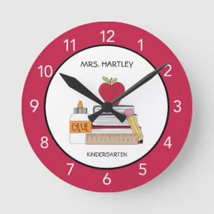 Horloge Ronde Salle de classe Rouge Pomme personnalisée