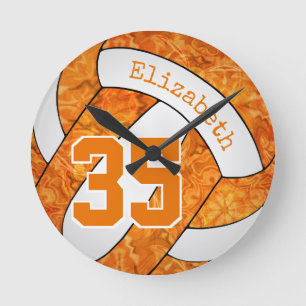 Horloge Ronde salle de volley-ball blanche orange