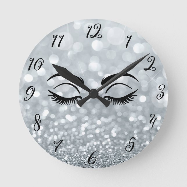 Horloge Ronde Salon des cils noirs Parties scintillant argent Pe (Recto)