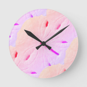 Horloge Ronde Sand Dollar Beach Pink Purple Ombre Art Abstrait