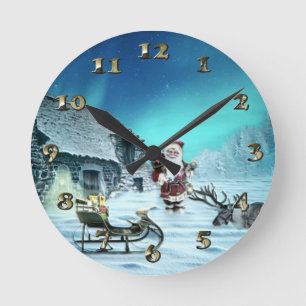 Horloge Ronde Santa and Rudolph with Sled