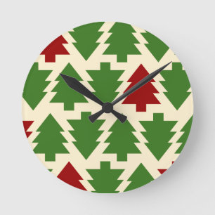 Horloge Ronde Sapins de Noël Motif de Fêtes