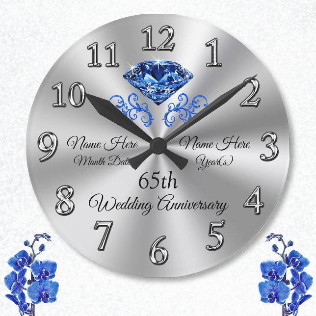 Horloge Ronde Sapphire 65e anniversaire Mariage Idées cadeaux Ho (65th wedding anniversary gift ideas for parents, grandparents. 65 year anniversary gifts. Sapphire.)