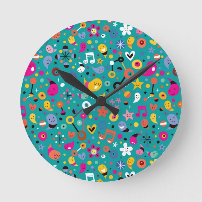 Horloge Ronde sarcelle d'hiver de motif de bande dessinée (Recto)