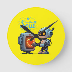 Horloge Ronde Sauvez votre âme mignonne Robot Holt Coeur - Futur