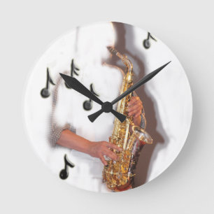 Horloge Ronde Saxophone Abstrait, musique et instrument