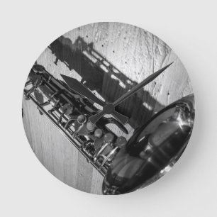 Horloge Ronde Saxophone locataire noir et blanc