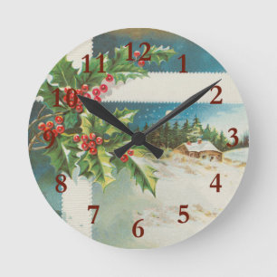Horloge Ronde Scène de Noël Hiver de neige blanche