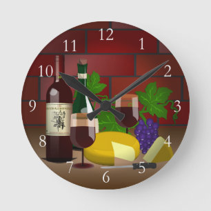 Horloge Ronde Scène De Table De Fromage De Vin