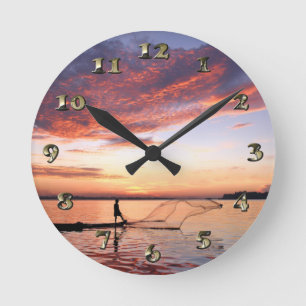 Horloge Ronde Scène des pêcheurs de bateaux de rivière