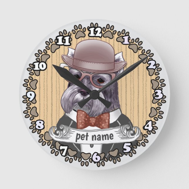 Horloge Ronde Schnauzer portant des lunettes (Recto)
