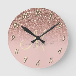 Horloge Ronde Séquin Parties scintillant moderne Ombre Rose Mono