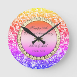 Horloge Ronde Séquins Diamants de Parties scintillant 50e annive