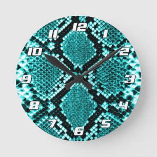 Horloge Ronde Serpent à crosse de diamant Aqua avec nombre