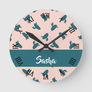 Horloge Ronde Serpents bleus cuits en rose
