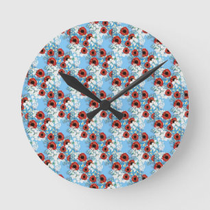 Horloge Ronde Shabby imprimé chic de fleurs rouges rouges rouges