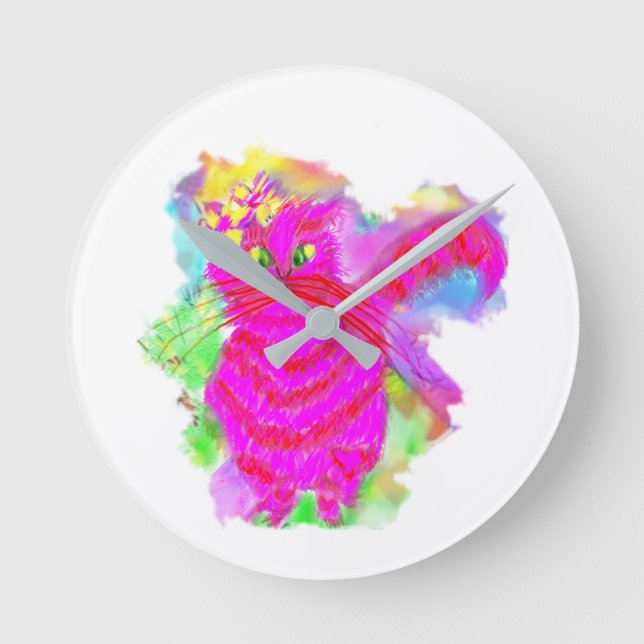 Horloge Ronde ShaShaShu™ l'horloge cat rose caillou céleste. Gra (Recto)