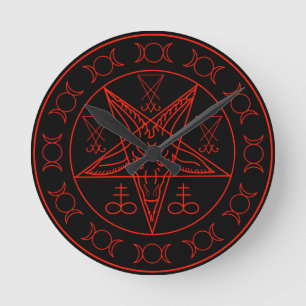 Horloge Ronde Sigil de lune triple de Baphomet et sigil de