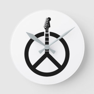 Horloge Ronde Signe de paix à la guitare