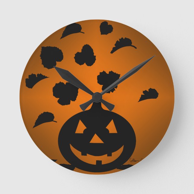 Horloge Ronde Silhouette citrouille et Feuille (Recto)