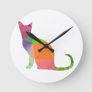 Horloge Ronde Silhouette de chat en Low Poly
