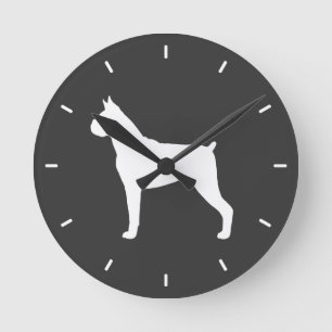 Horloge Ronde Silhouette de chien Boxer (oreilles coupées)