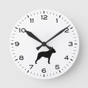Horloge Ronde Silhouette de race de chien de Boston Terrier