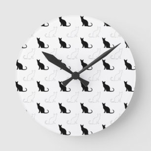 Horloge Ronde Silhouettes De Chats Noirs Et Blancs