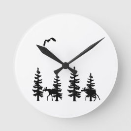 Horloge Ronde Silhouettes de pins de style nordique orignal en n