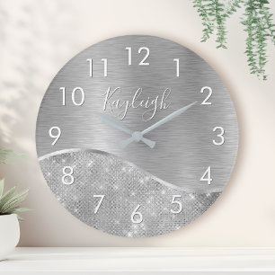 Horloge Ronde Silver Glitter Glam Bling Personalized