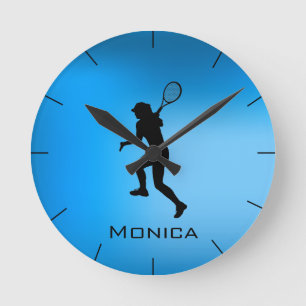 Horloge Ronde Simple Blue Holographic Modern Tennis Player Girl