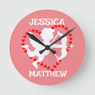 Horloge Ronde simple et élégante valentine, sucrée pour couple