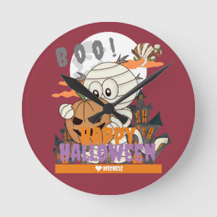Horloge Ronde Simple Happy Halloween Maman famille et amis