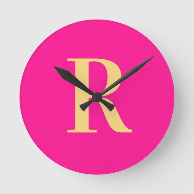 Horloge Ronde Simple Monogramme moderne Hot rose (Recto)