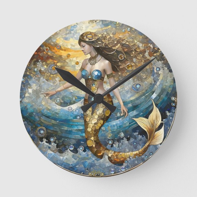 Horloge Ronde Sirène dans les vagues de l'océan (Recto)