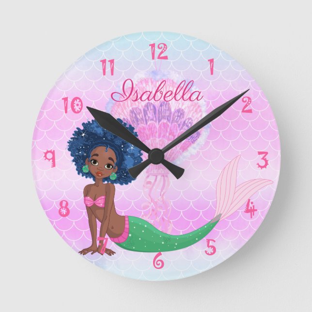 Horloge Ronde Sirène noire personnalisée (Recto)