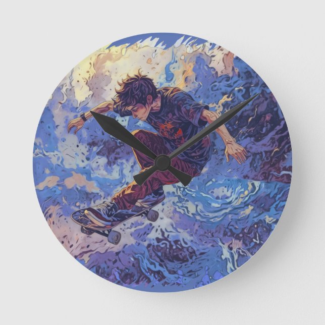 Horloge Ronde Skateboard Surfing - Skateboarder Design (Recto)