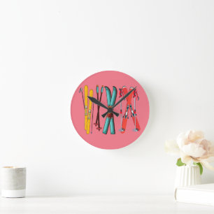 Horloge Ronde Ski amusant Ski coloré Ski skieur