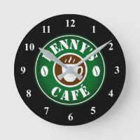 Small coffee shop wall clock with custom name