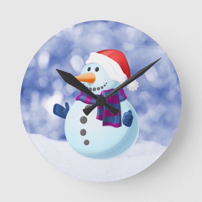 Horloge Ronde Snowman hiver Joyeux Noël neige (Recto)