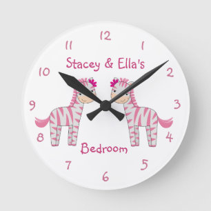 Horloge Ronde Soeurs Zèbre Rose Chambre Commune Personnalisée